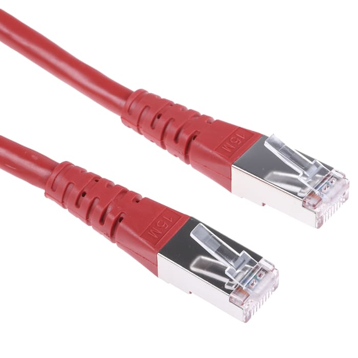 Roline, 15m Cat6, Red RJ45 to Male RJ45 Male, S/FTP Shielded, Terminated PVC Sheath