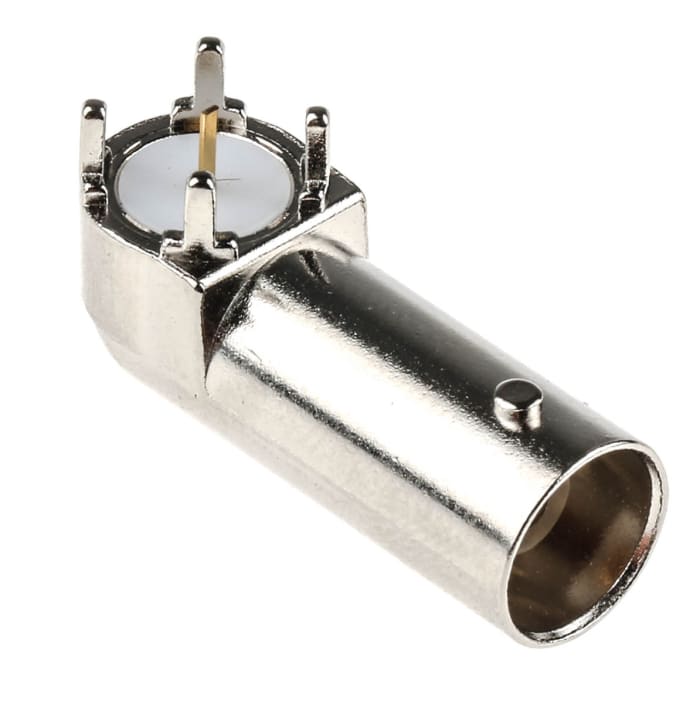 TE Connectivity, jack PCB Mount BNC Connector, 50Ω, Through Hole Termination, Right Angle Body