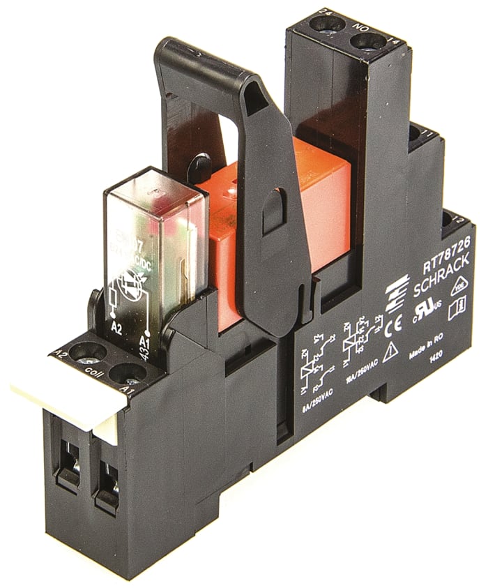 TE Connectivity RT Series Interface Relay, DIN Rail Mount, 24V ac Coil, DPDT, 2-Pole
