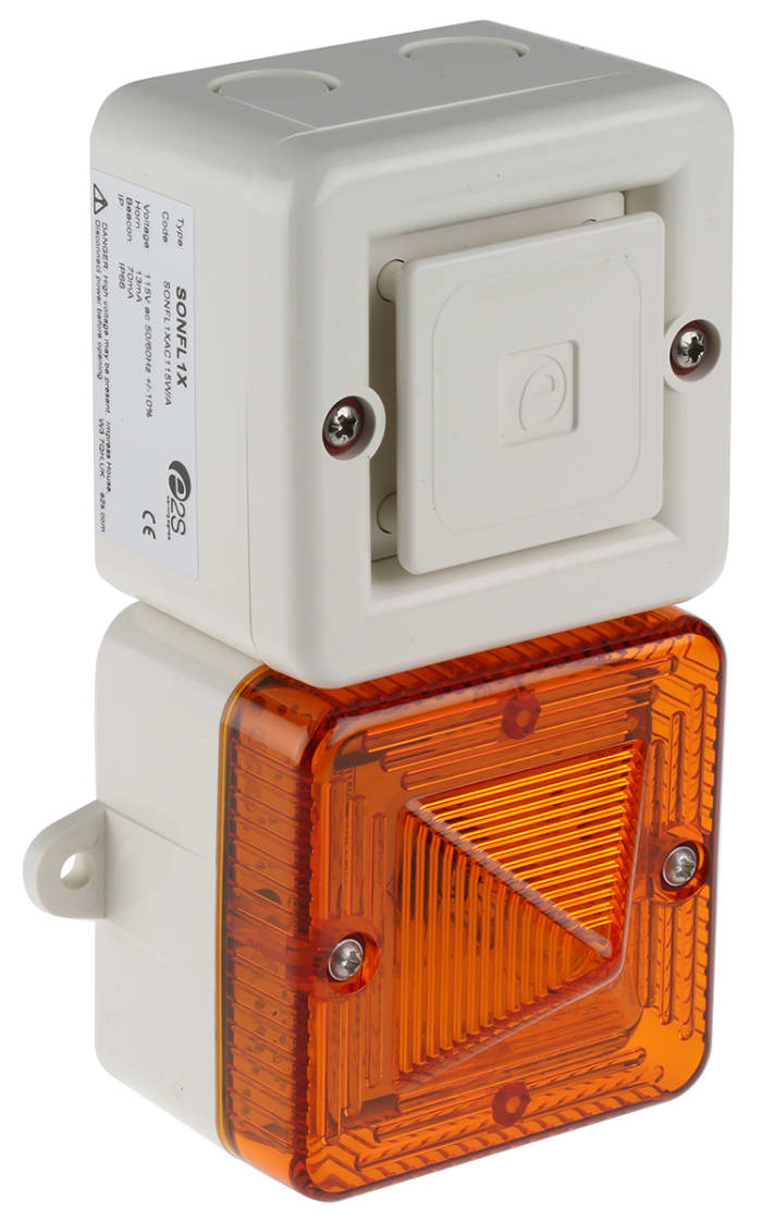 e2s SONFL1X Series Amber Sounder Beacon, 115 V ac, IP66, Wall Mount, 100dB at 1 Metre