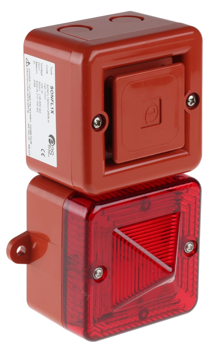 e2s SONFL1X-HO Series Red Sounder Beacon, 12 V dc, IP66, IP67, Wall Mount, 100dB at 1 Metre