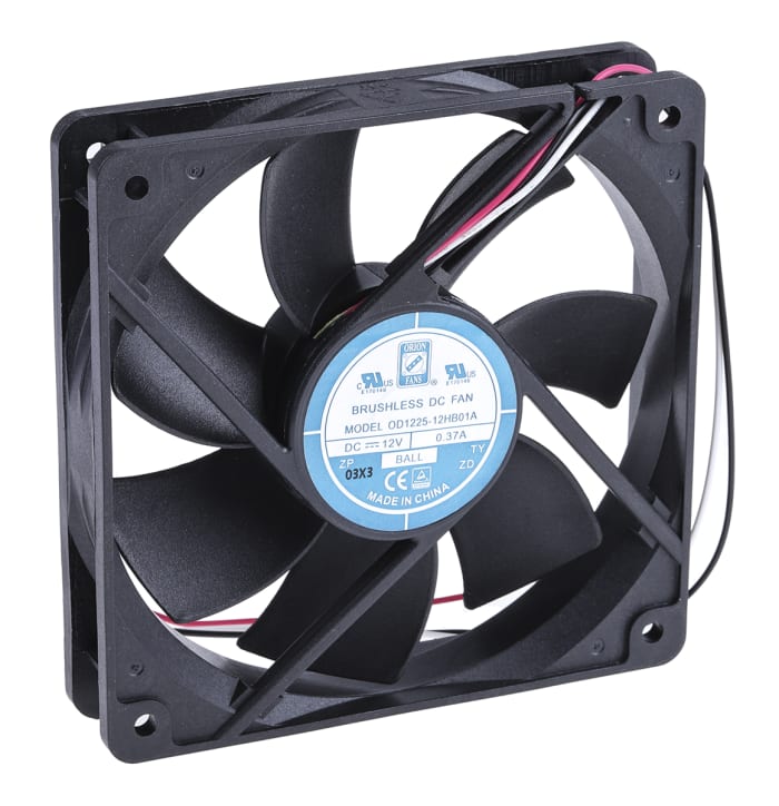 RS PRO Axial Fan, 12 V dc, DC Operation, 151.2m³/h, 5W, 370mA Max, 120 x 120 x 25mm