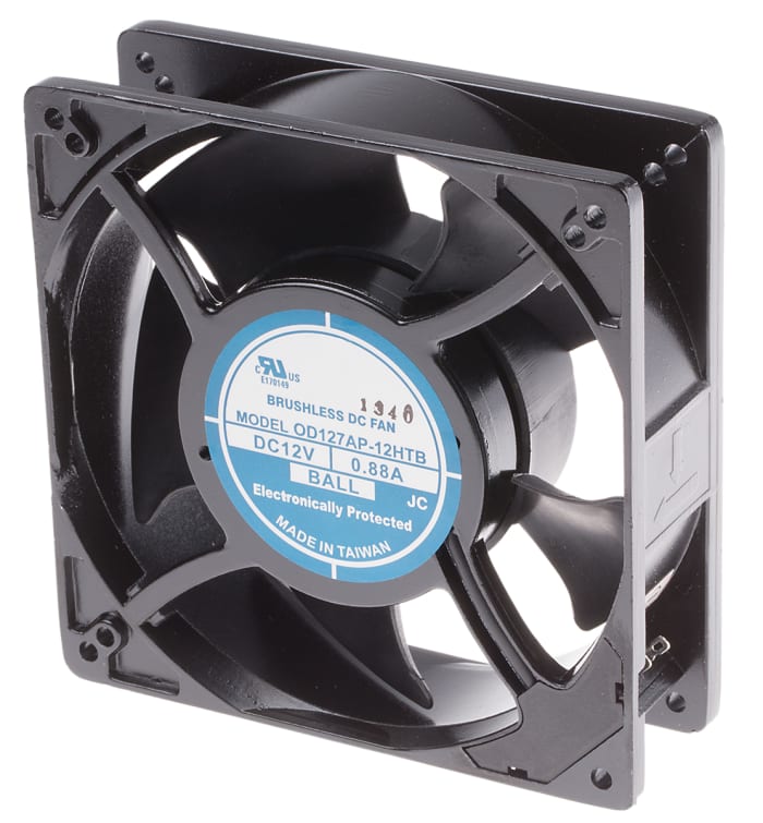 RS PRO Axial Fan, 12 V dc, DC Operation, 237.9m³/h, 11.88W, 880mA Max, 127 x 127 x 38mm