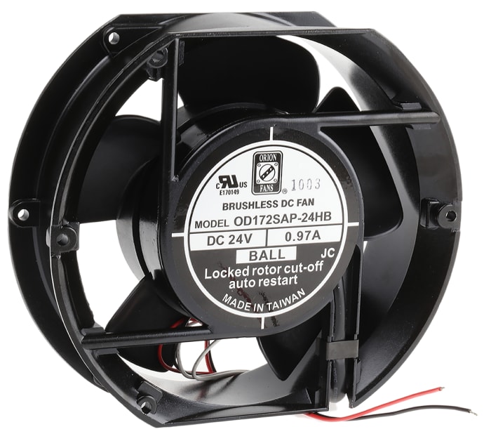 Ventilador Axial RS PRO de 172 x 150mm, 24 V dc, 23.3W, 3300rpm, caudal 399.3m³/h, 52dB, salida Open Collector