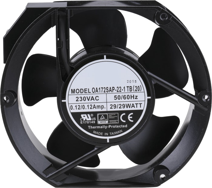 RS PRO Axiální ventilátor, 230 V AC, AC, průtok vzduchu: 399.3m³/h, 35W, 150mA, 172 x 150mm