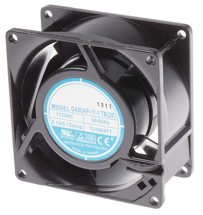 RS PRO Axial Fan, 115 V ac, AC Operation, 51m³/h, 9W, 120mA Max, 80 x 80 x 38mm