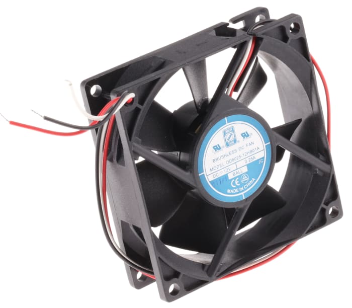 RS PRO Axial Fan, 12 V dc, DC Operation, 68m³/h, 2.9W, 180mA Max, 80 x 80 x 25mm