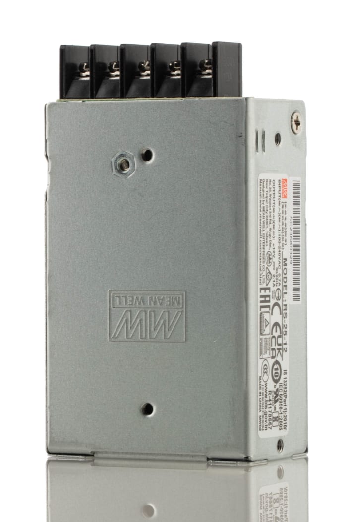 MEAN WELL Switching Power Supply, RS-25-12, 12V dc, 2.1A, 25W, 1 Output, 125 → 373 V dc, 88 → 264 V ac