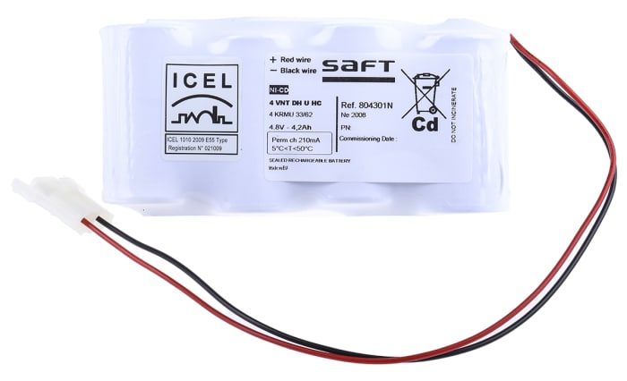 Saft 4.8V NiCd Rechargeable Battery Pack, 4Ah - Pack of 1