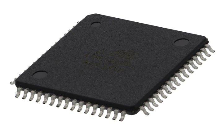 Microcontrolador Microchip ATMEGA128L-8AU, núcleo AVR de 8bit, RAM 4 kB, 8MHZ, TQFP de 64 pines
