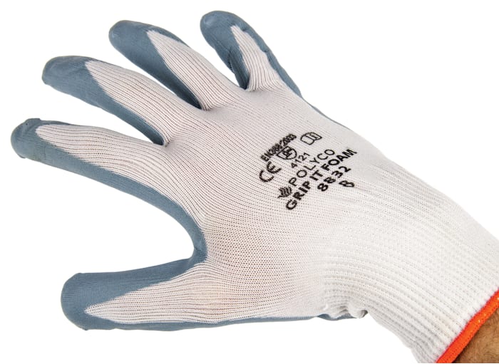 Guantes de agarre de Nylon Gris BM Polyco serie Grip It, talla 8, con recubrimiento de Nitrilo, Uso general