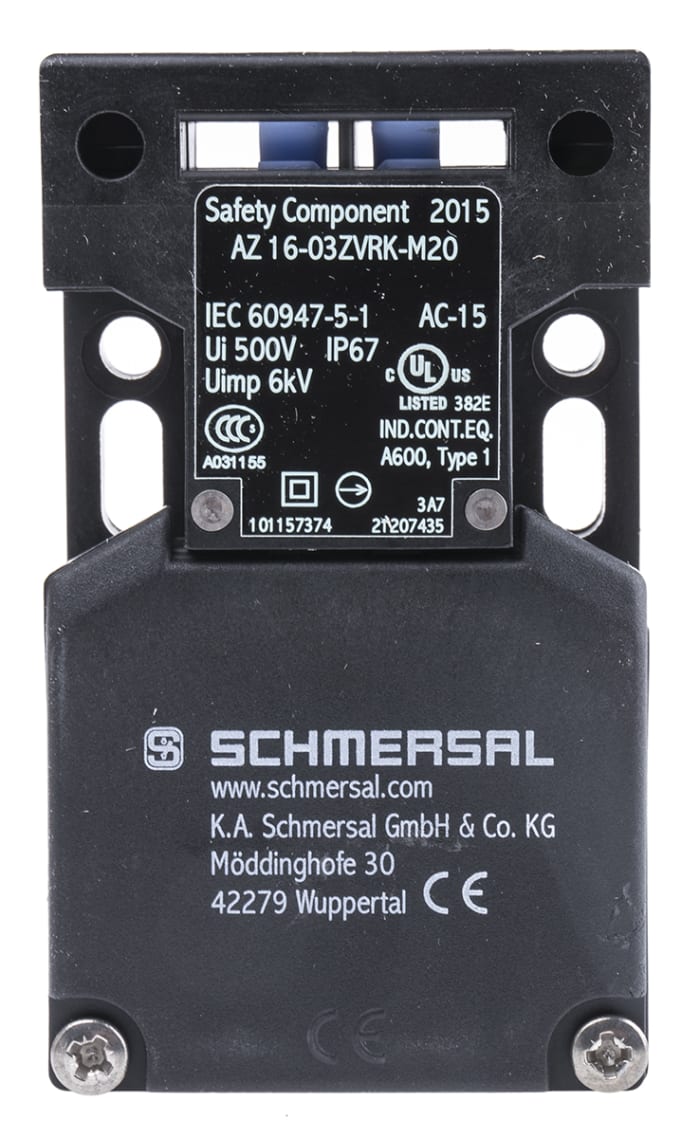 Commutateur de verrouillage de sécurité Schmersal AZ16, 3NF, A clé, IP67, 230V, 4A