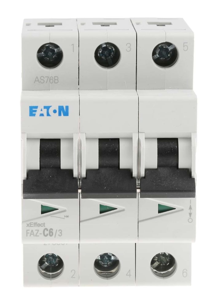 Eaton xEffect MCB, 3P, 6A Curve C, 400V AC, 10 kA Breaking Capacity
