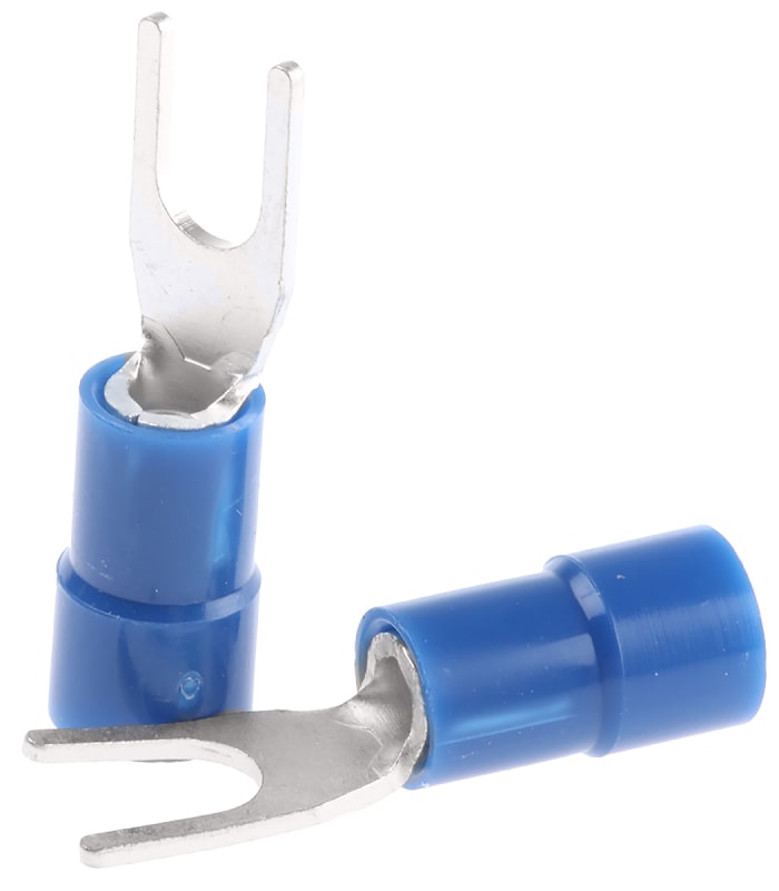 RS PRO Insulated Crimp Spade Connector, 1.5mm² to 2.5mm², 16AWG to 14AWG, 3.7mm Stud Size Vinyl, Blue
