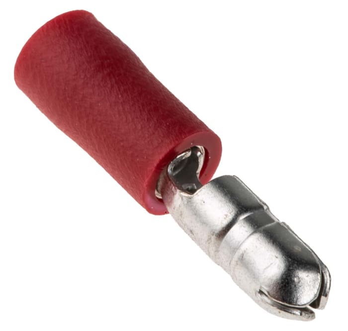 RS PRO Insulated, Red Crimp Bullet Connector, 0.5mm² to 1.5mm², 22AWG to 16AWG, 4mm Bullet diameter Male