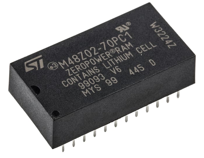 STMicroelectronics 16kbit 70ns NVRAM, 24-Pin PCDIP, M48Z02-70PC1