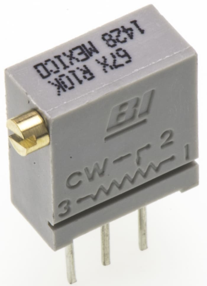 10kΩ, Through Hole Trimmer Potentiometer 1/2W Side Adjust BI Technologies, 67