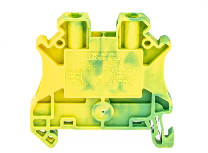 Phoenix Contact 3044092 UT 2.5-PE Series Green/Yellow, 0.14 → 4mm², Single-Level, Screw Termination, ATEX