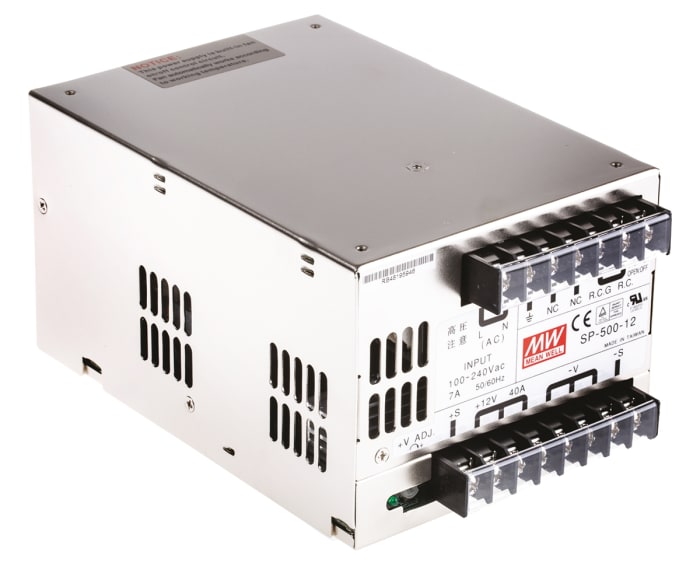 RS PRO Embedded Switch Mode Power Supply (SMPS), 12V dc, 40A, 480W, 1 Output, 124 → 370 V dc, 88 → 264 V
