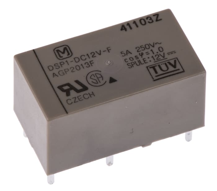 Panasonic DPST Non-Latching Relay PCB Mount, 12V dc Coil, 5 A