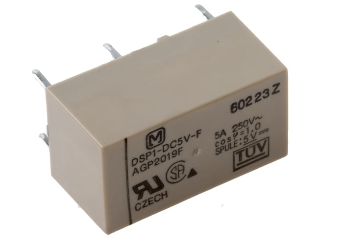 Panasonic DPST Non-Latching Relay PCB Mount, 5V dc Coil, 5 A