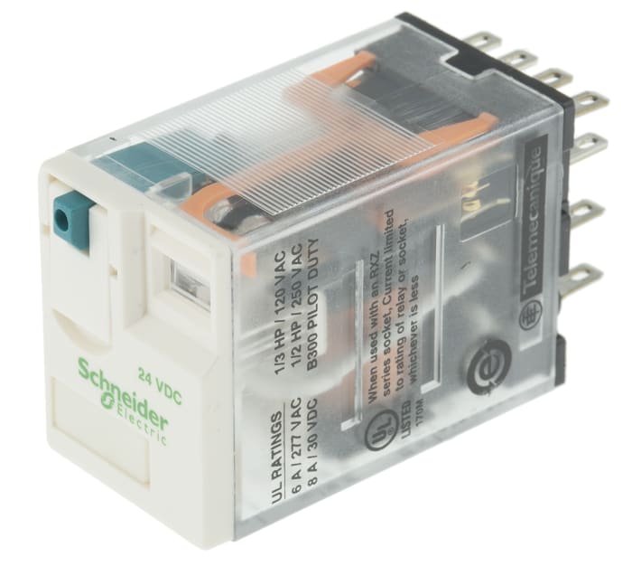 Schneider Electric PCB Mount Non-Latching Relay, 24V dc Coil, 6A Switching Current, 4PDT