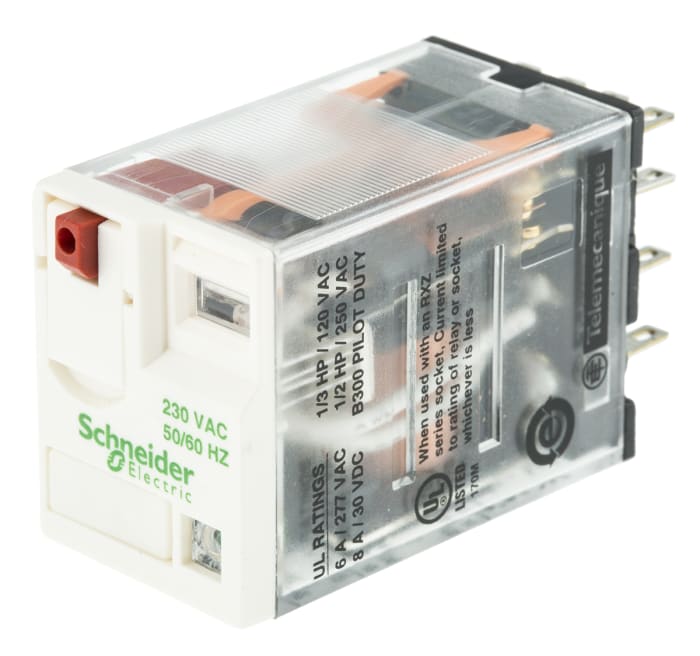 Schneider Electric Flange Mount Non-Latching Relay, 230V ac Coil, 6A Switching Current, 4PDT