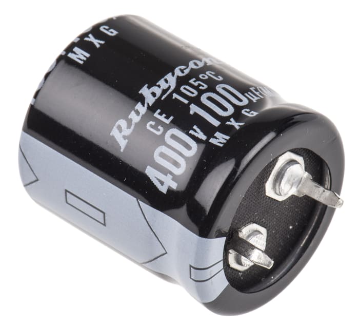 Rubycon 100μF Aluminium Electrolytic Capacitor 400V dc, Snap-In - 400MXG100MSN22X25