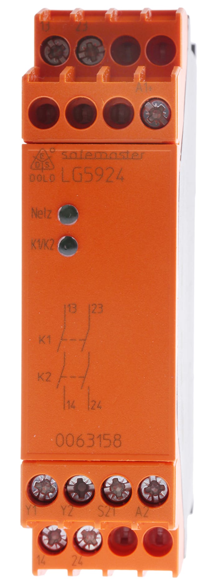 Relé de seguridad Dold Safemaster LG5924 de 1 canal, para Parada de Emergencia, 24V ac/dc, cat. seg. ISO 13849-1 3