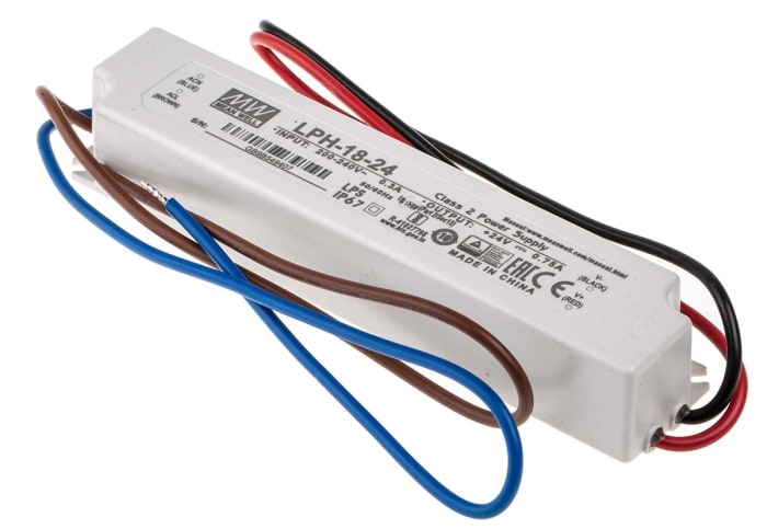 MEAN WELL LED Driver, 24V Output, 18W Output, 0 → 750mA Output, Constant Voltage