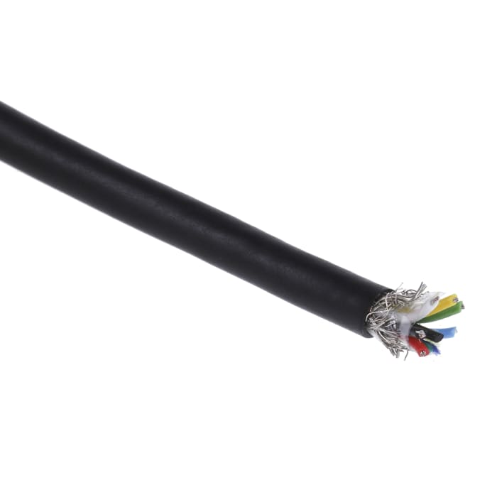 Cable de datos apantallado RS PRO de 6 conductores, 0.055 mm², 30 AWG, long. 100m, Ø ext. 3.6mm, funda de PVC Negro