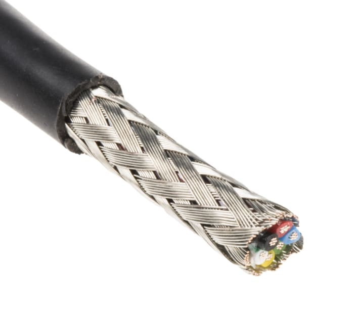 RS PRO Multicore Data Cable, 0.22 mm², 6 Cores, 24 AWG, Screened, 100m, Black Sheath