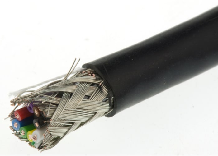 RS PRO Multicore Data Cable, 0.22 mm², 8 Cores, 24 AWG, Screened, 100m, Black Sheath