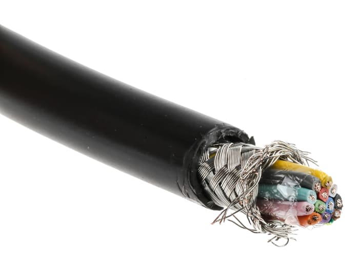 Cable de datos apantallado RS PRO de 12 conductores, 0.5 mm², 20 AWG, long. 25m, Ø ext. 10.5mm, funda de PVC Negro