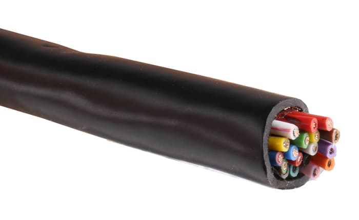 Cable de datos apantallado RS PRO de 18 conductores, 0.5 mm², 20 AWG, long. 25m, Ø ext. 12mm, funda de PVC Negro