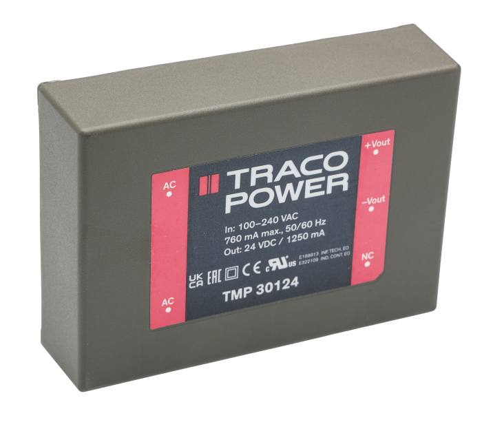 TRACOPOWER Switching Power Supply, TMP 30124, 24V dc, 1.25A, 30W, 1 Output, 120 → 370 V dc, 85 → 264 V ac