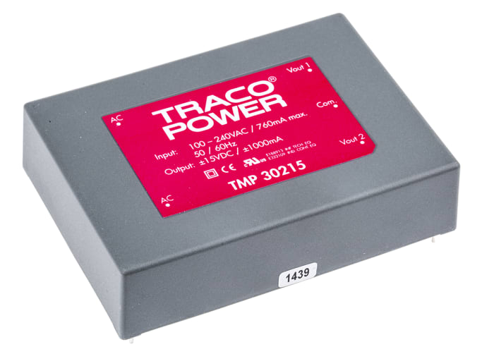 TRACOPOWER Switching Power Supply, TMP 30215, ±15V dc, 1A, 30W, Dual Output, 120 → 370 V dc, 85 → 264 V