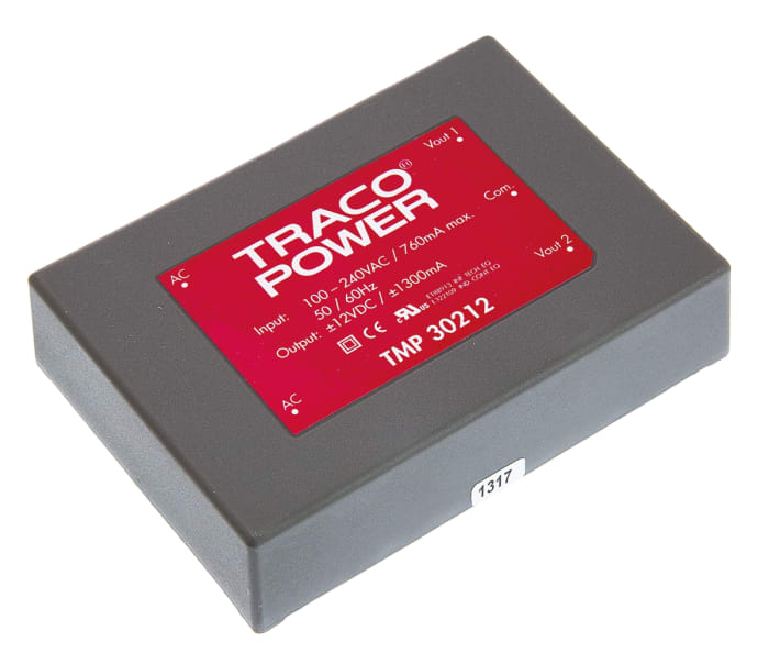 TRACOPOWER Switching Power Supply, TMP 30212, ±12V dc, 1.3A, 30W, Dual Output, 120 → 370 V dc, 85 → 264 V