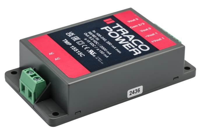 TRACOPOWER Switching Power Supply, TMP 15515C, 5 V dc, ±15 V dc, 2 A, 150 mA, 15W, Triple Output, 120 → 370 V