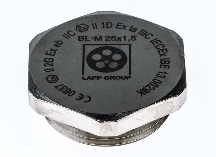 Lapp Blanking Plug, M25, Nickel Plated Brass, 31.9mm Diameter, Threaded