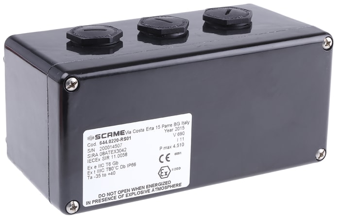 Scame Zenith P Series Black Junction Box, IP66, 14 Terminals, ATEX, 160 x 75 x 75mm