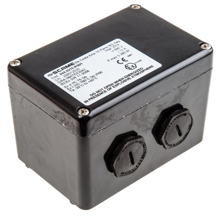 Scame Zenith P Series Black Junction Box, IP66, 10 Terminals, ATEX, 110 x 75 x 75mm