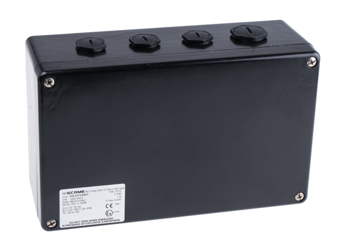 Scame Zenith P Series Black Junction Box, IP66, 15 Terminals, ATEX, 260 x 160 x 90mm