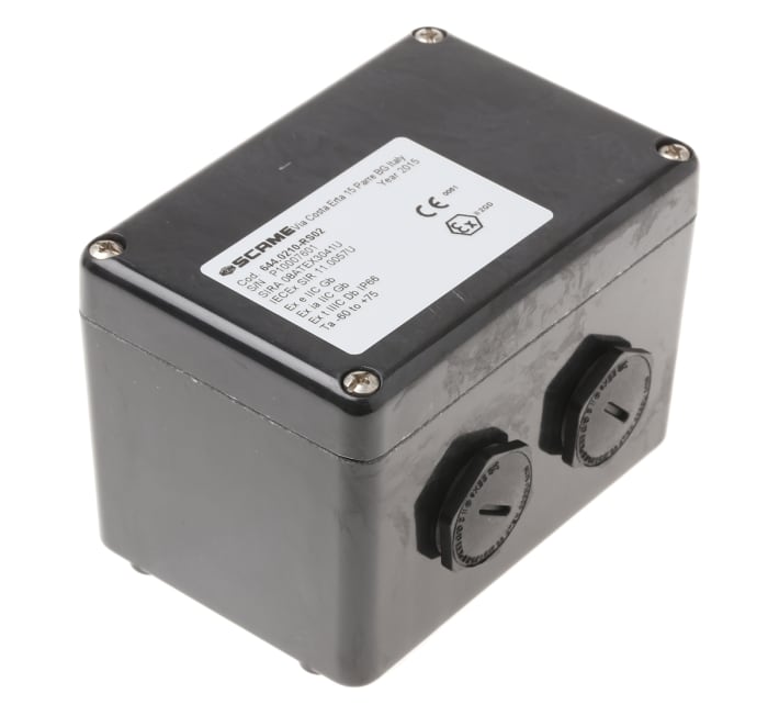 Scame Zenith P Series Black Junction Box, IP66, 2 Terminals, ATEX, 110 x 75 x 75mm