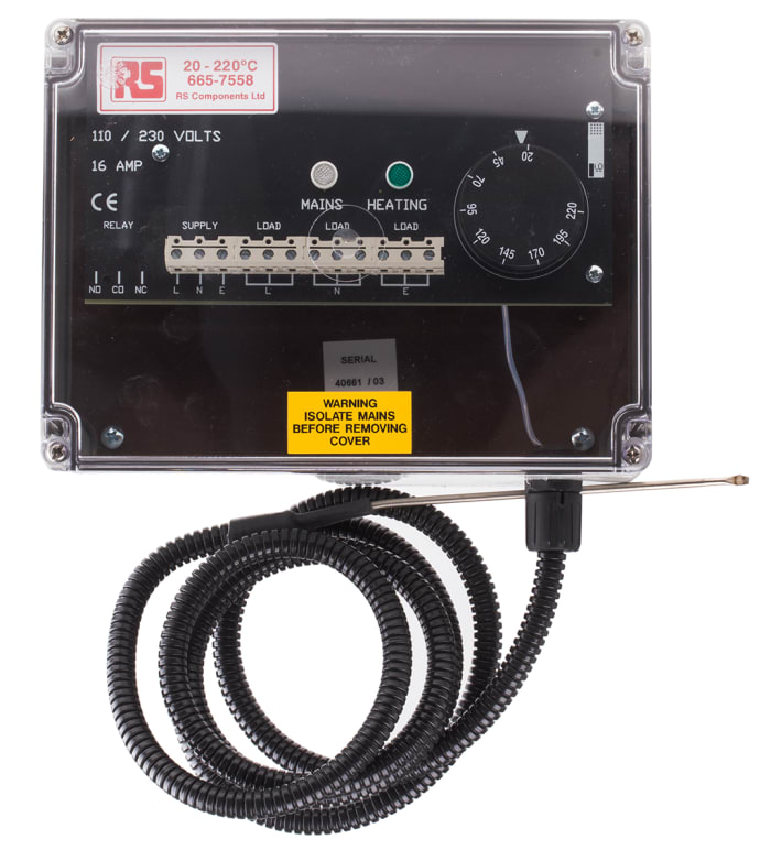 RS PRO Trace Heating Thermostat 75mm x 200mm x 150mm, +35 → +210 °C