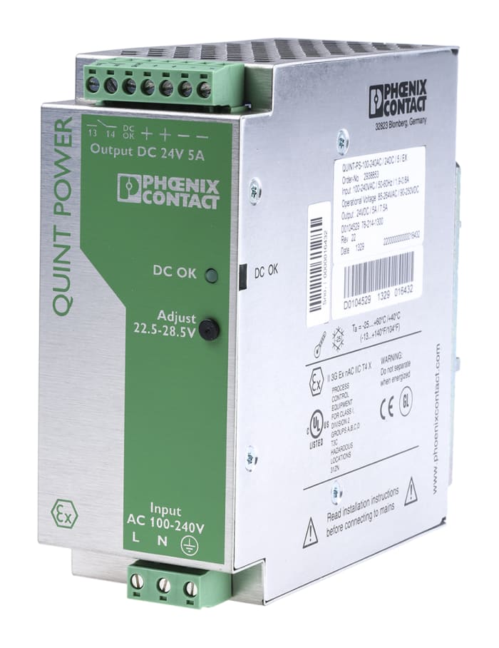 Phoenix Contact QUINT POWER Switch Mode PSU, 85 → 264V ac ac Input, 24V dc dc Output, 5A Output, 120W