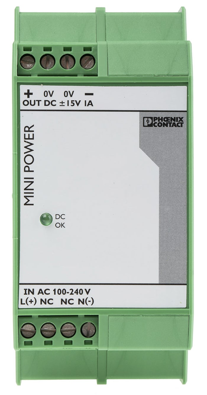 Fuente de alimentación de carril DIN Phoenix Contact, MINI POWER MINI-PS-100-240AC/2X15DC/1, 2 salidas 15V dc 1A 15W