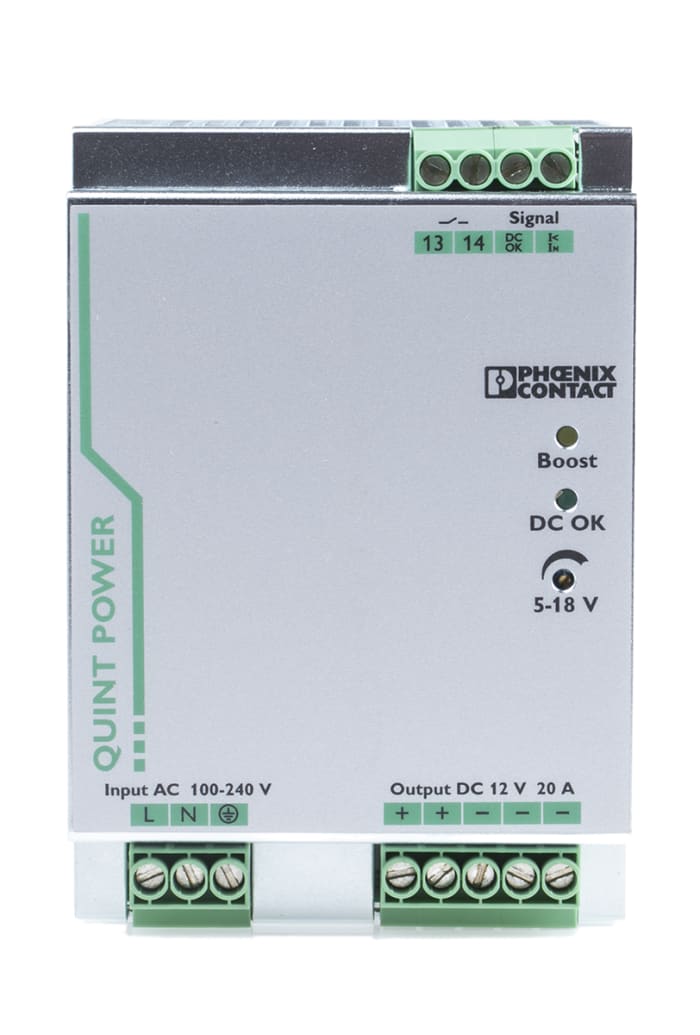 Phoenix Contact QUINT POWER Switched Mode DIN Rail Power Supply, 85 → 264V ac ac Input, 12V dc dc Output, 20A