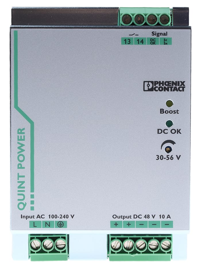 Phoenix Contact QUINT POWER Switched Mode DIN Rail Power Supply, 85 → 264V ac ac Input, 48V dc dc Output, 10A