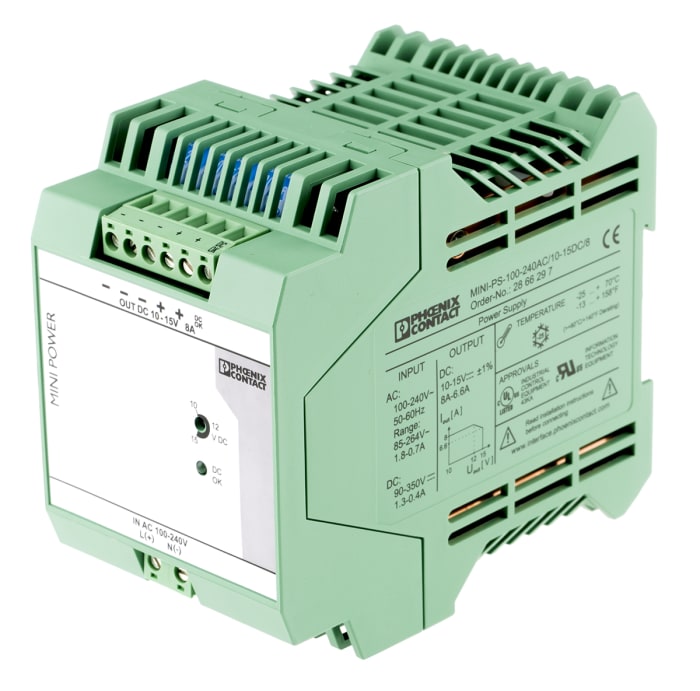 Phoenix Contact MINI POWER Switch Mode DIN Rail Power Supply, 85 → 264V ac ac Input, 15V dc dc Output, 8A
